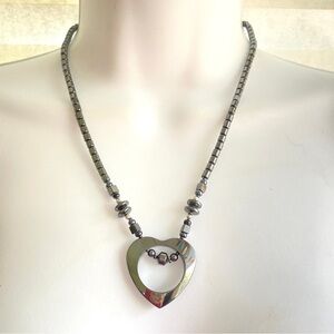 Hematite Gemstone Heart Necklace